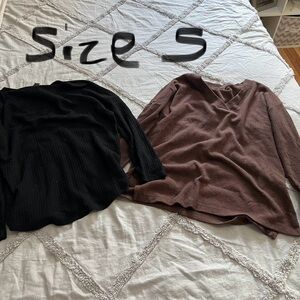 Black and Brown Long Sleeve Tees Relaxed Fit
